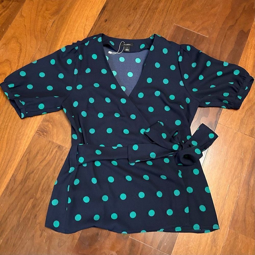 Halogen women’s‎ polka-dot wrap top new no tag size small